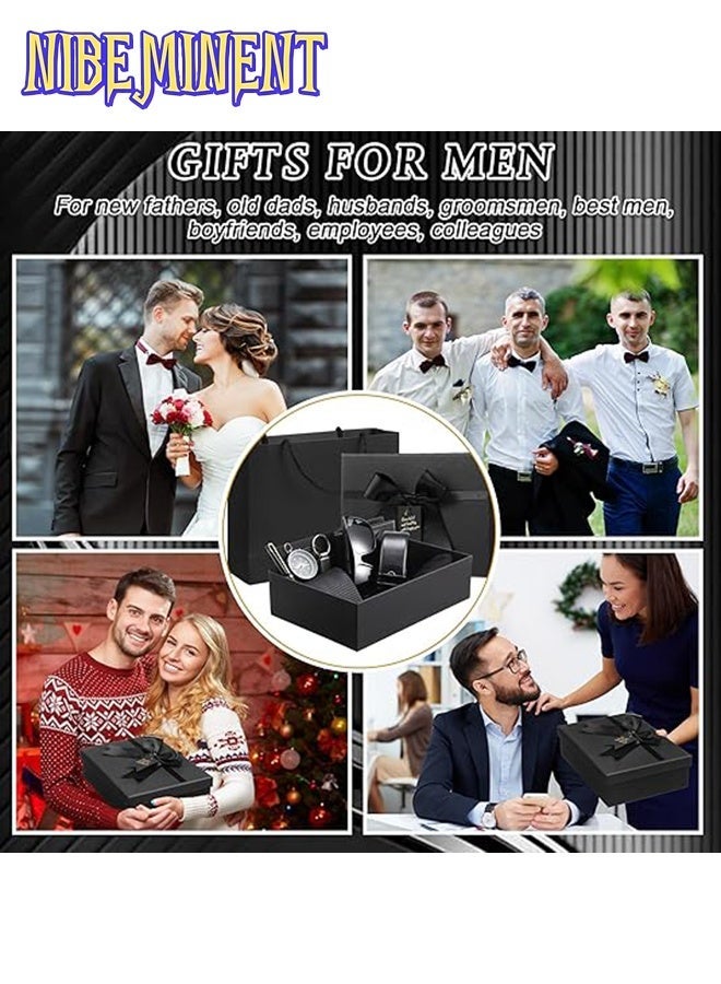 NIBEMINENT طقم هدايا عيد ميلاد للرجال مكون من 12 قطعة مع صندوق للرجال والآباء - محفظة من جلد PU، حقيبة أدوات جلدية، ربطة عنق، جورب، حزام، سلسلة مفاتيح، نظارات شمسية، قلم - Image 5